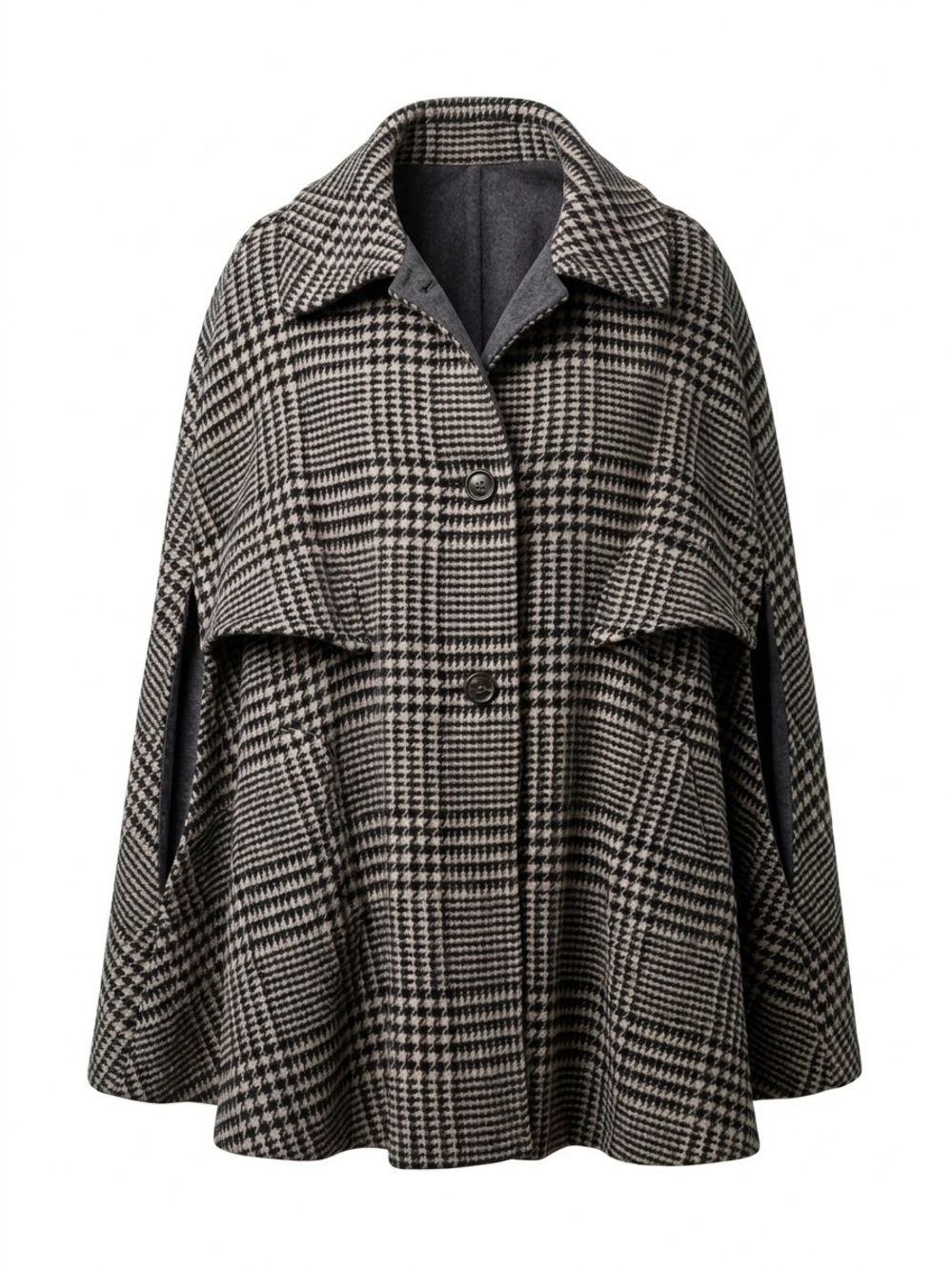 WEEKEND MAX MARA Reversible Wool Blend Cape Coat Plaid Houndstooth Grey Size 10